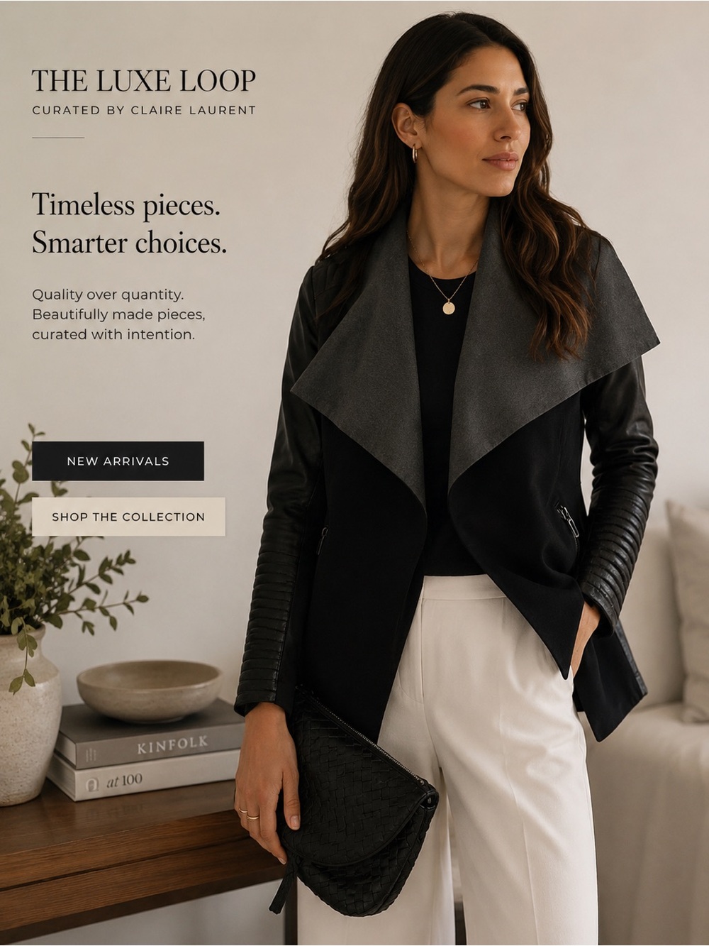 RUDSAK Black Draped Jacket with Leather Sleeves